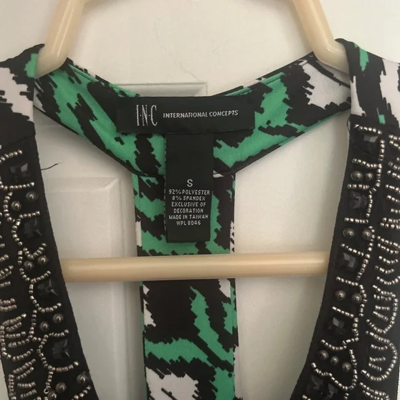 INC International Concepts Green Black Sleeveless Maxi Sundress boho tribal - Picture 6 of 6